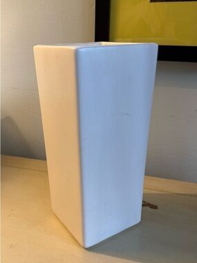 Minimal White Ceramic Square Vase - Clean Contemporary Accent. Approx. 7” x 3”